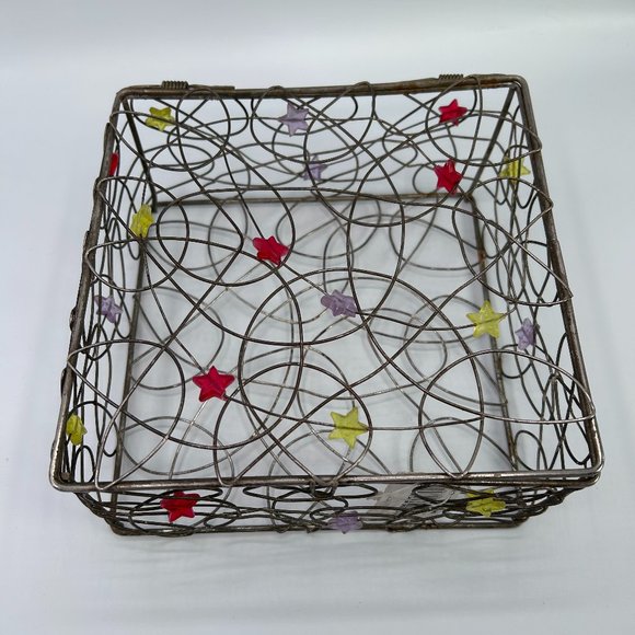 Metal Wire Trinket Organizer Box 7.25" x 7.25" x 3.5" Black Colorful Stars - Picture 1 of 8